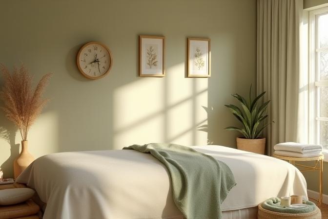 Tranquil massage therapy treatment room in London